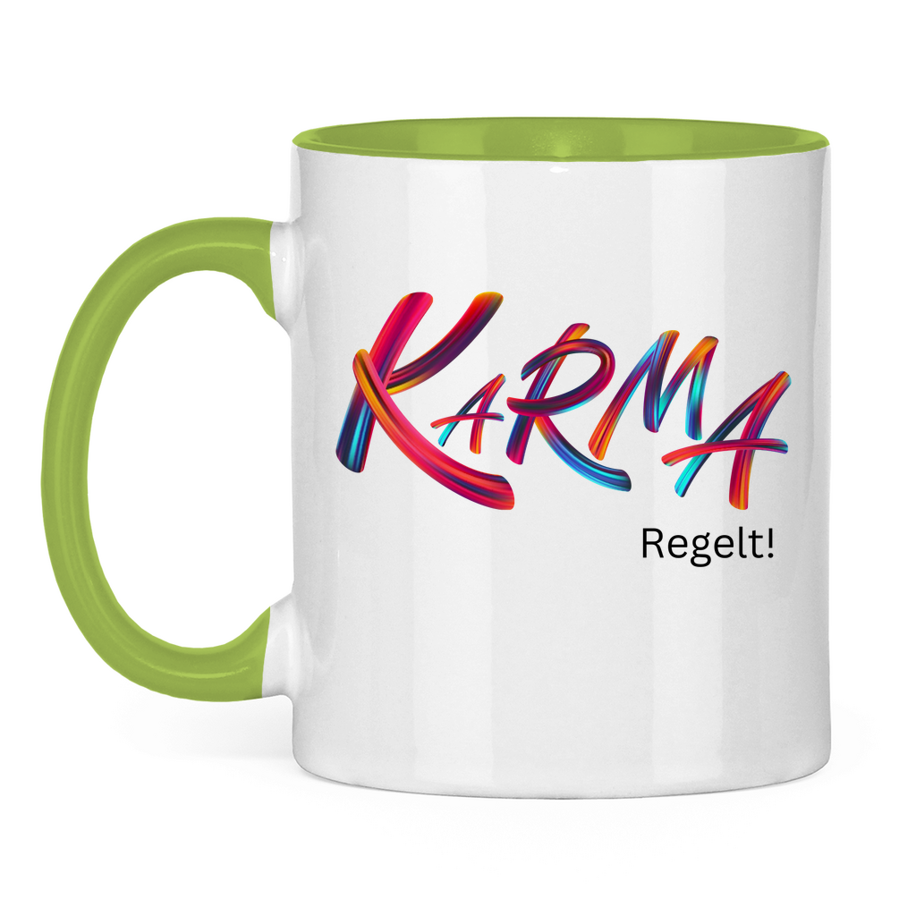 Tasse zweifarbig "Karma regelt" - Grafikmagie