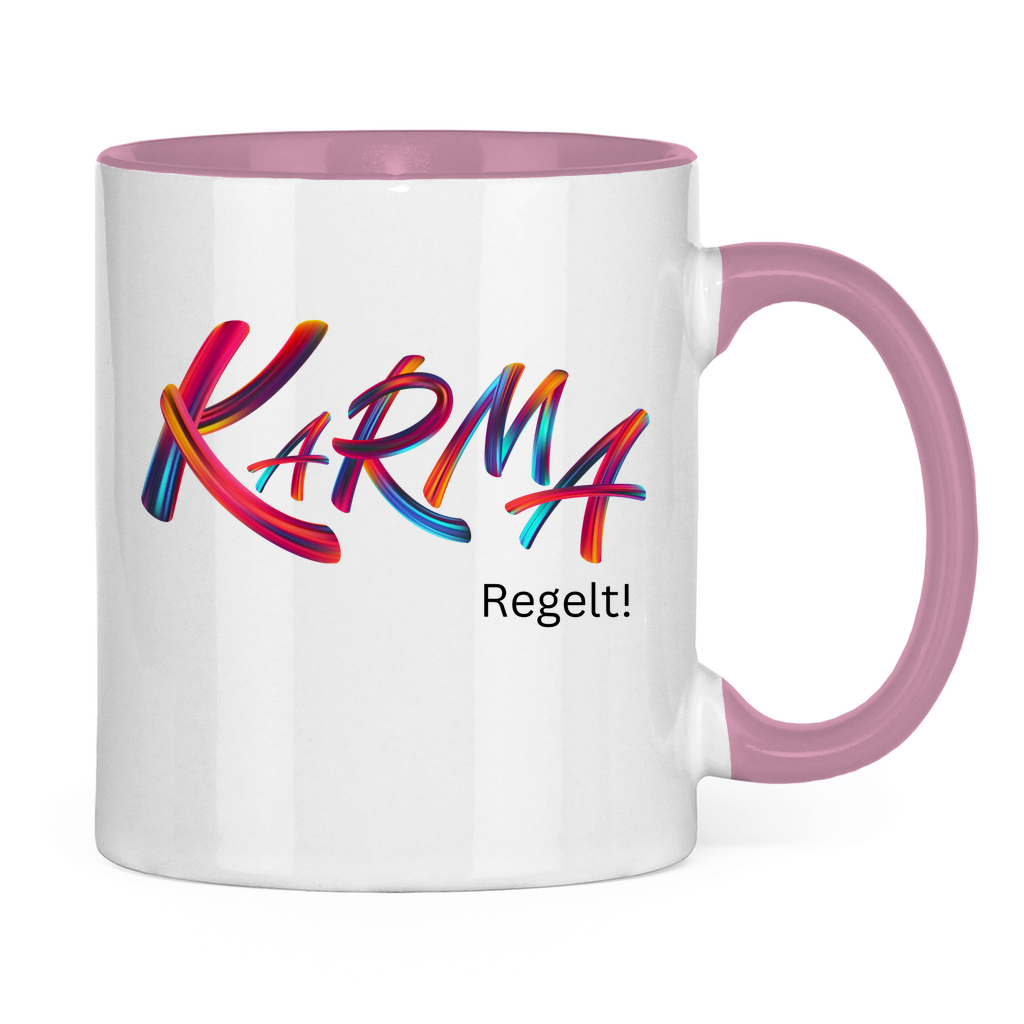 Tasse zweifarbig "Karma regelt" - Grafikmagie
