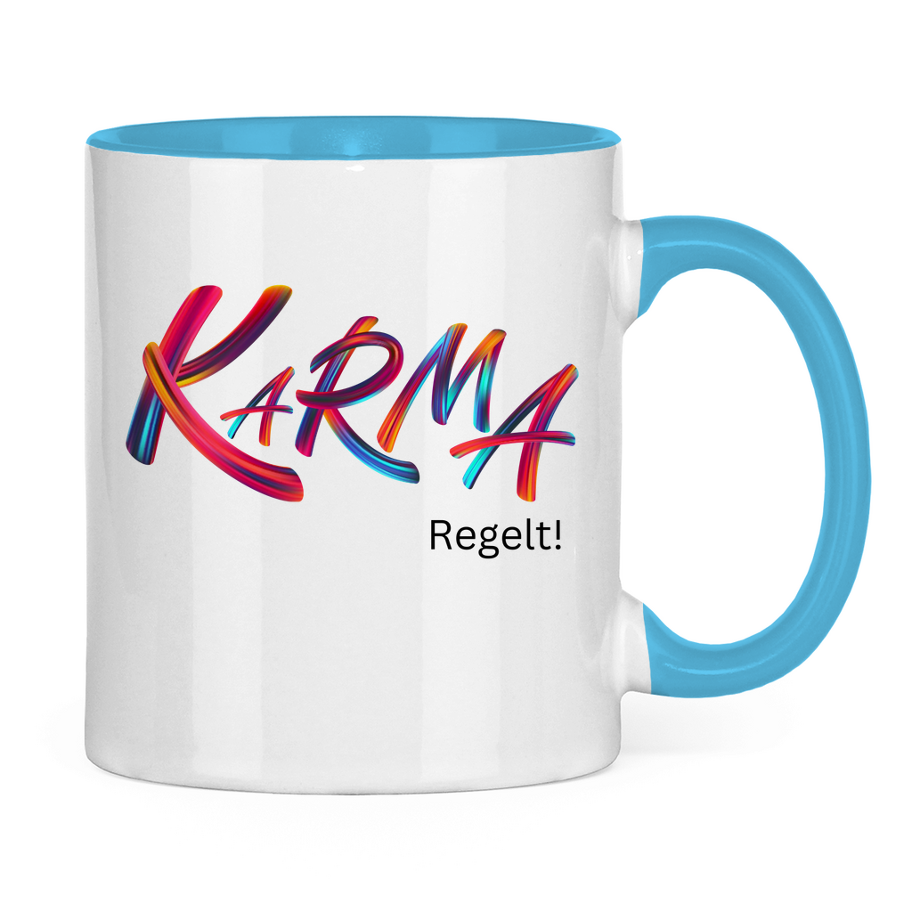 Tasse zweifarbig "Karma regelt" - Grafikmagie