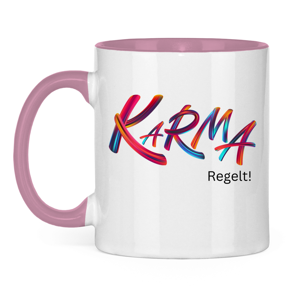 Tasse zweifarbig "Karma regelt" - Grafikmagie