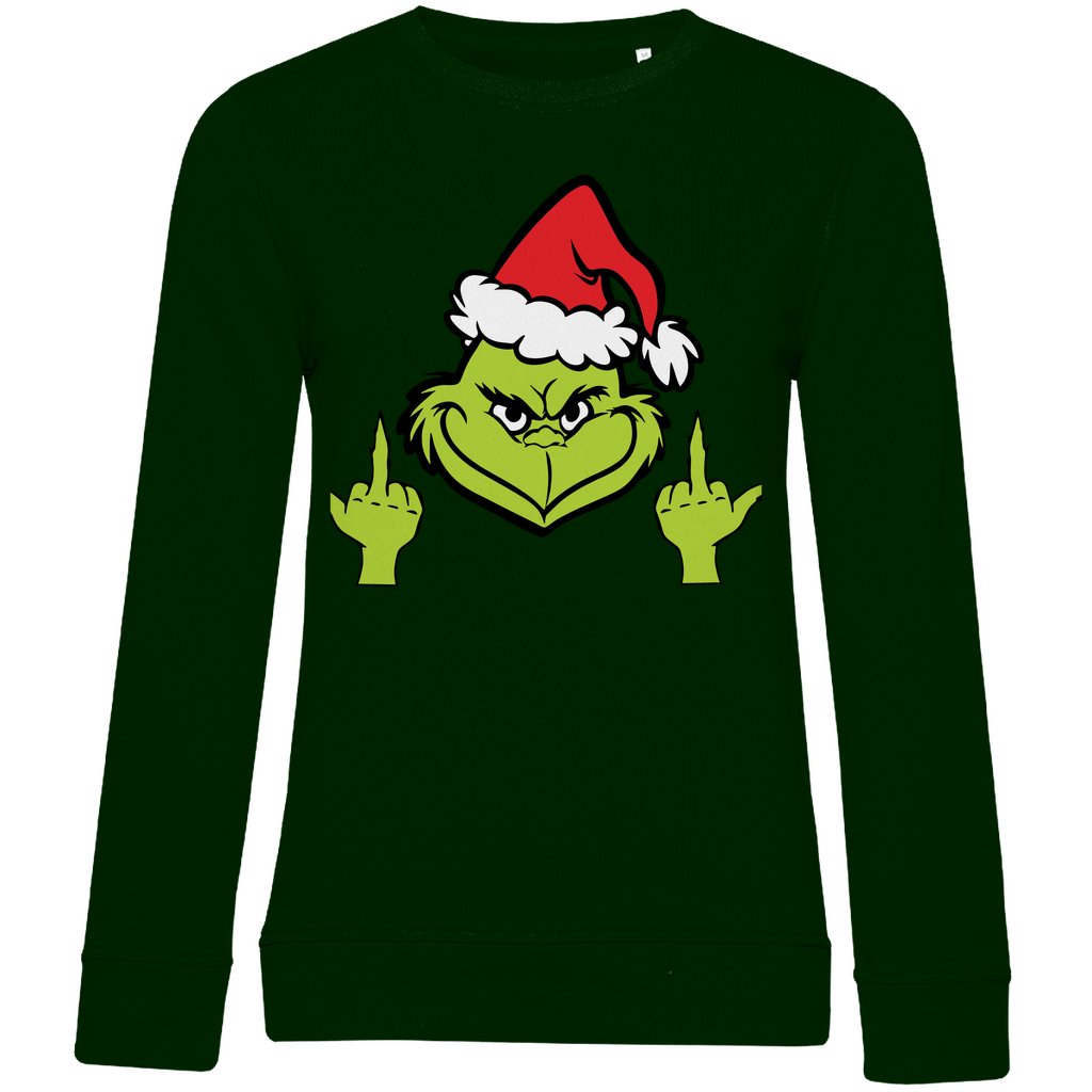 Damen Bio Sweatshirt "Grinch Mittelfinger" - Grafikmagie