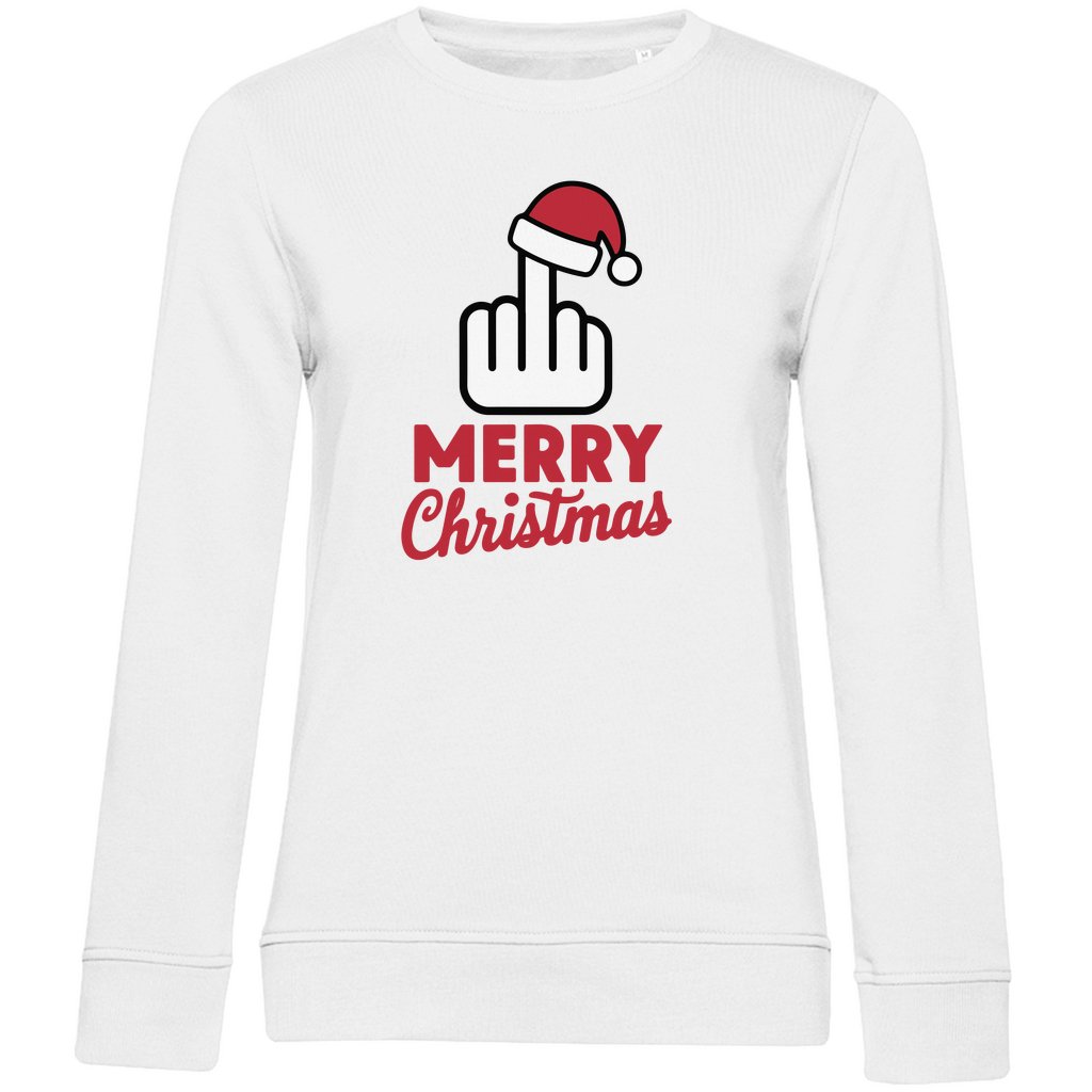 Damen Bio Sweatshirt "Merry Christmas Mittelfinger" - Grafikmagie