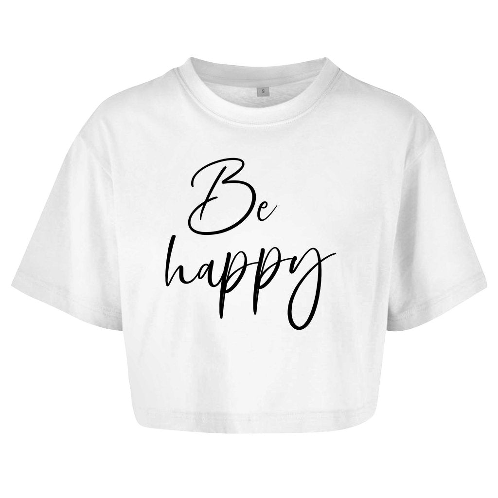 Damen Oversize Crop Top "Be happy" - Grafikmagie