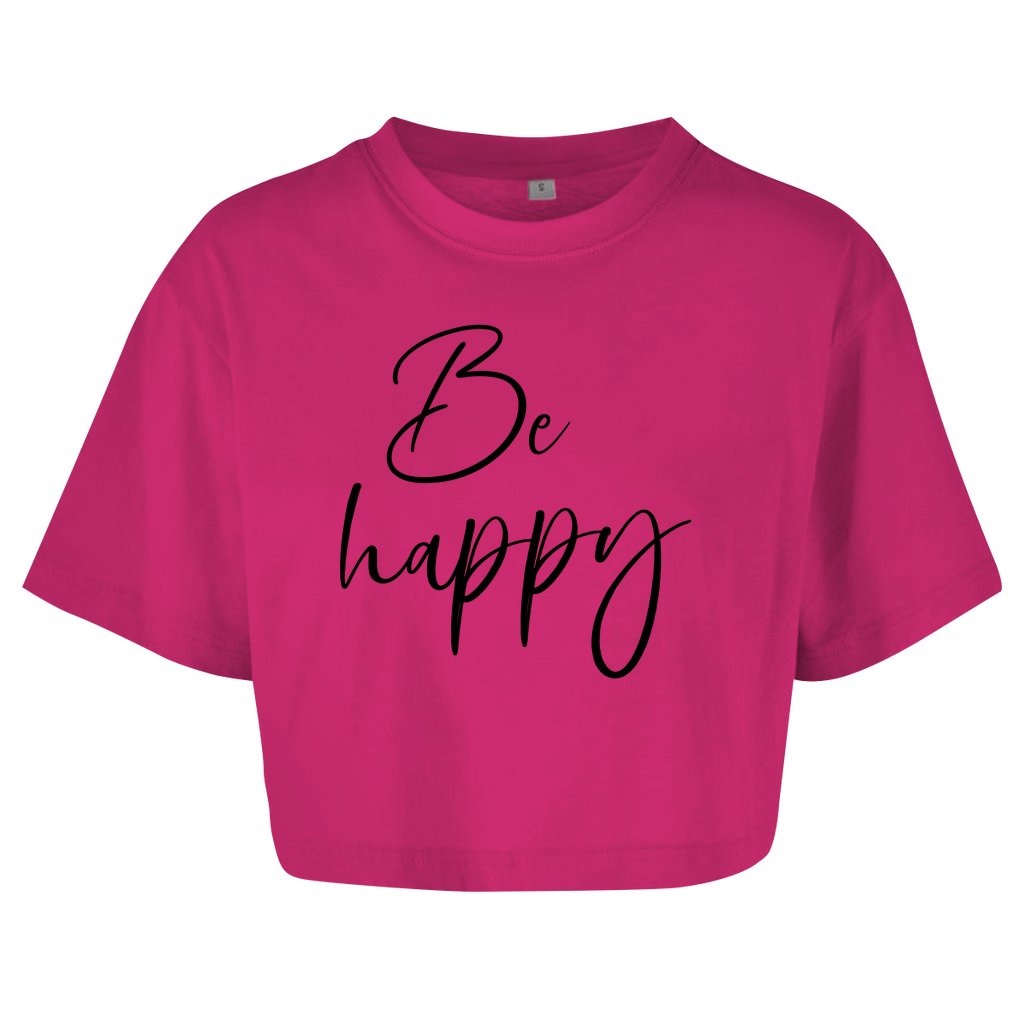 Damen Oversize Crop Top "Be happy" - Grafikmagie