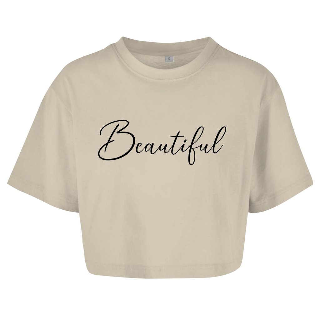 Damen Oversize Crop Top "Beautiful" - Grafikmagie