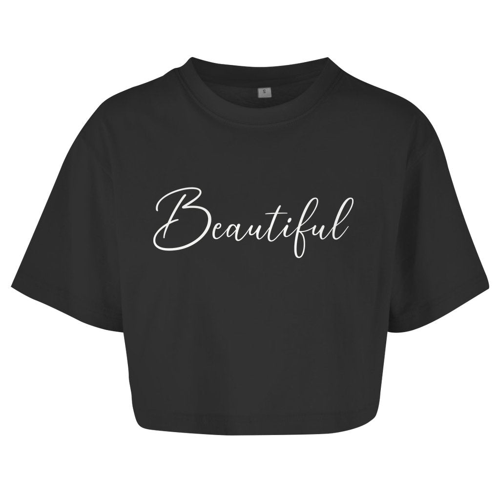 Damen Oversize Crop Top "Beautiful" - Grafikmagie