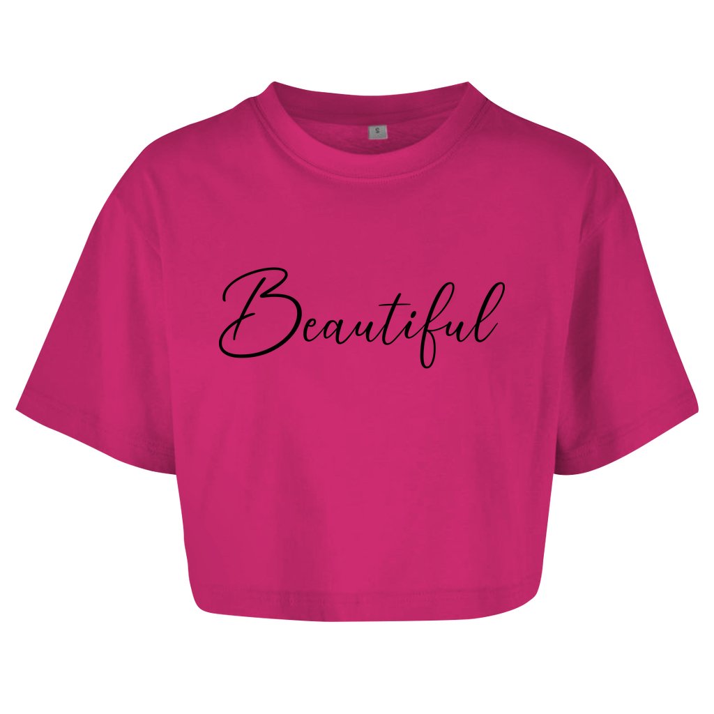 Damen Oversize Crop Top "Beautiful" - Grafikmagie