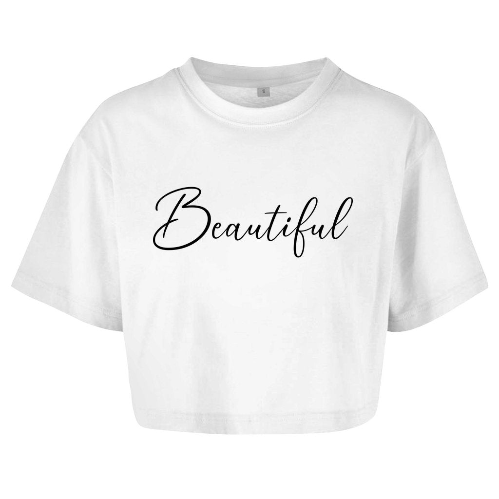 Damen Oversize Crop Top "Beautiful" - Grafikmagie