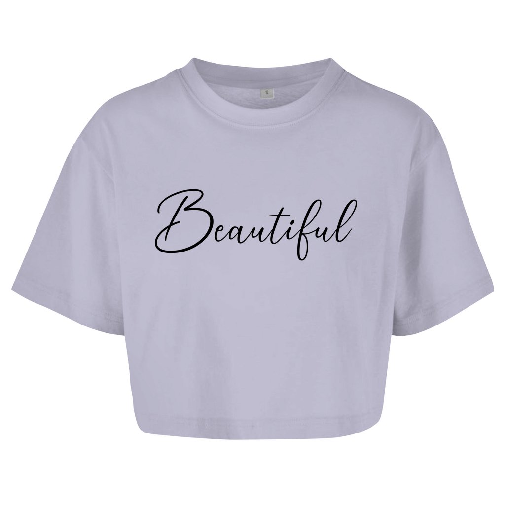 Damen Oversize Crop Top "Beautiful" - Grafikmagie