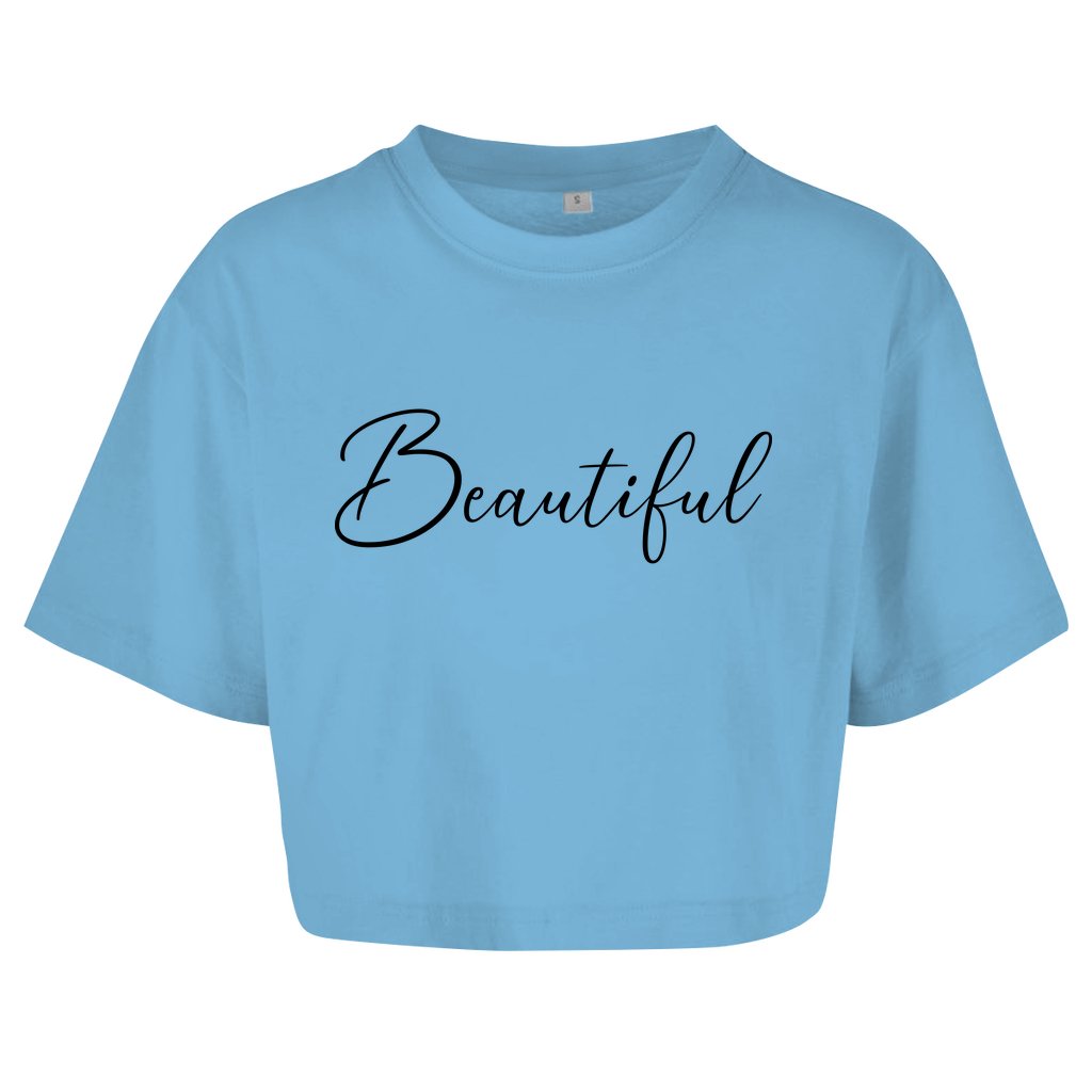 Damen Oversize Crop Top "Beautiful" - Grafikmagie