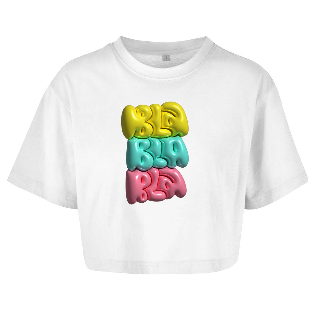 Damen Oversize Crop Top "Bla Bla Bla" - Grafikmagie