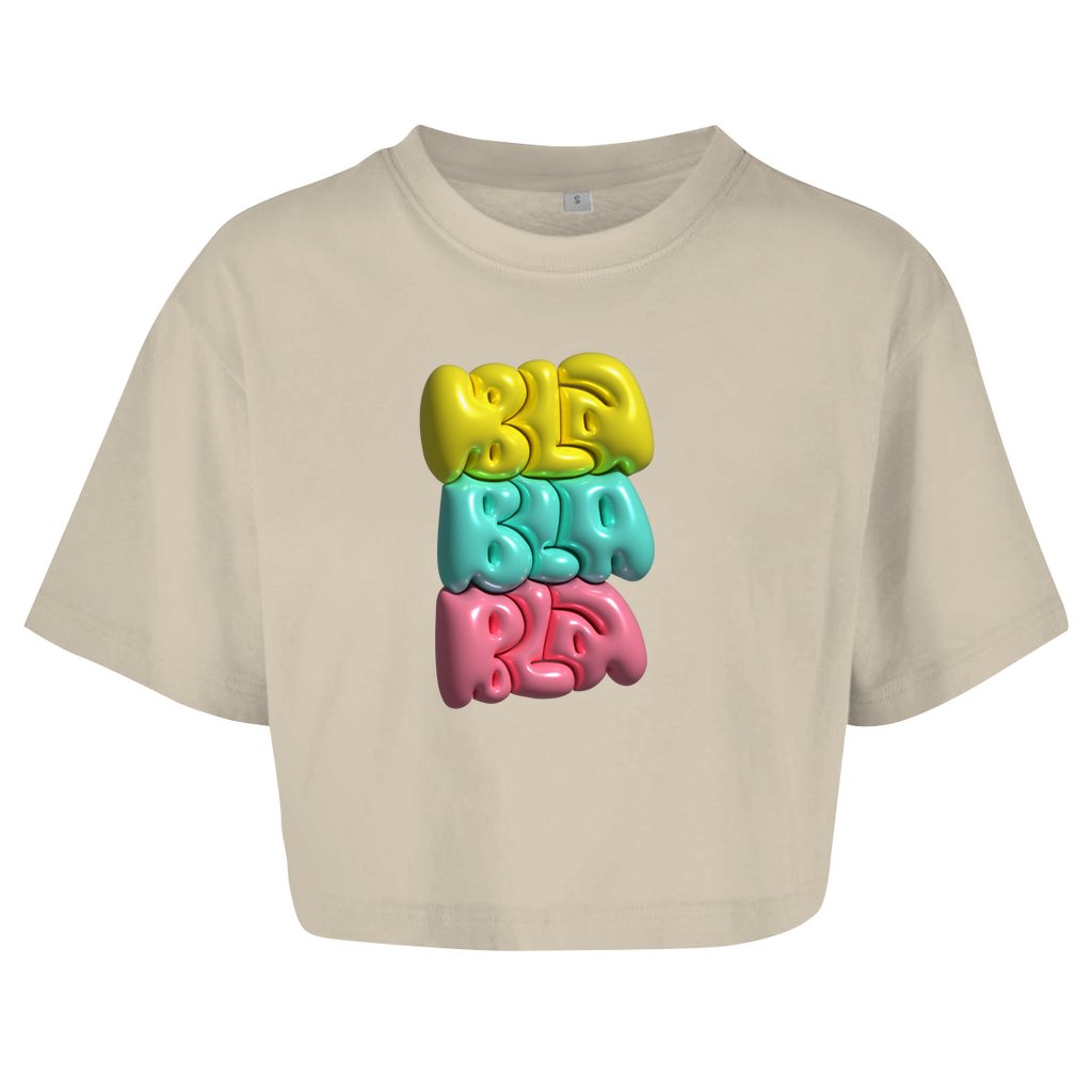 Damen Oversize Crop Top "Bla Bla Bla" - Grafikmagie