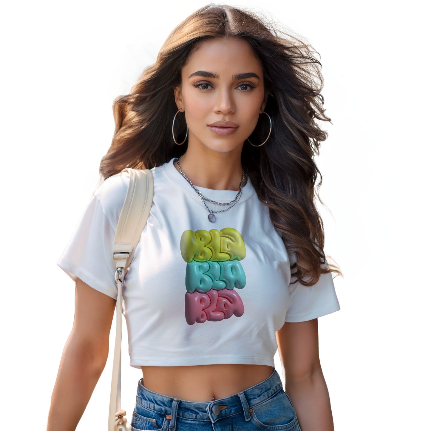 Damen Oversize Crop Top "Bla Bla Bla" - Grafikmagie