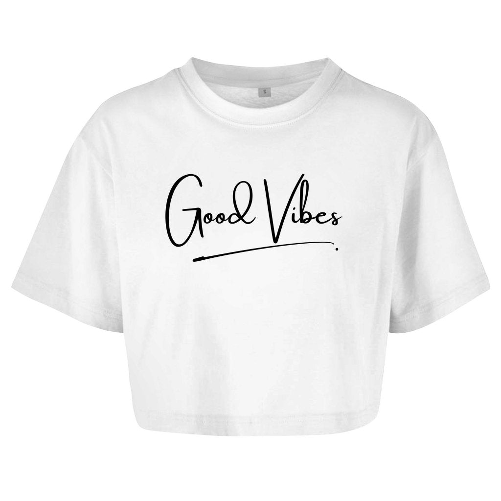 Damen Oversize Crop Top "Good Vibes" - Grafikmagie