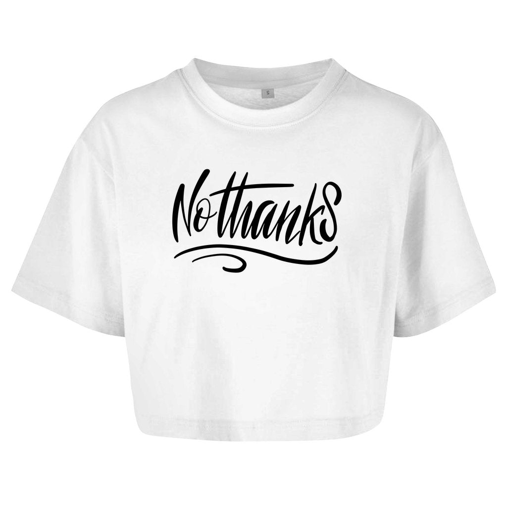 Damen Oversize Crop Top "No Thanks" - Grafikmagie