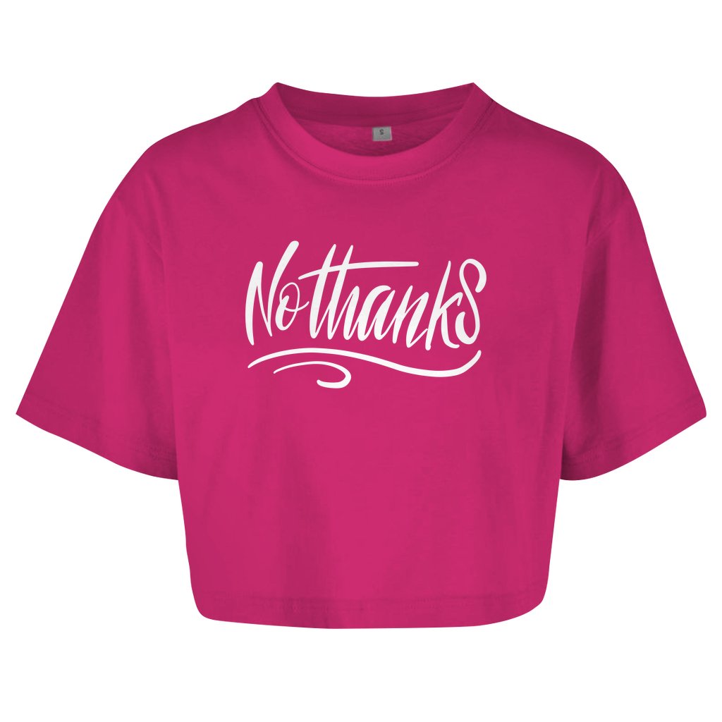 Damen Oversize Crop Top "No Thanks" - Grafikmagie