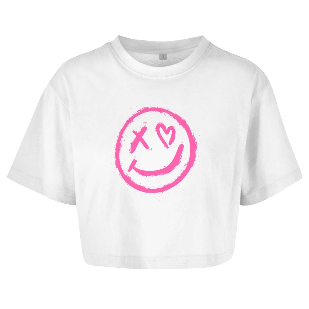 Damen Oversize Crop Top "smiley" - Grafikmagie