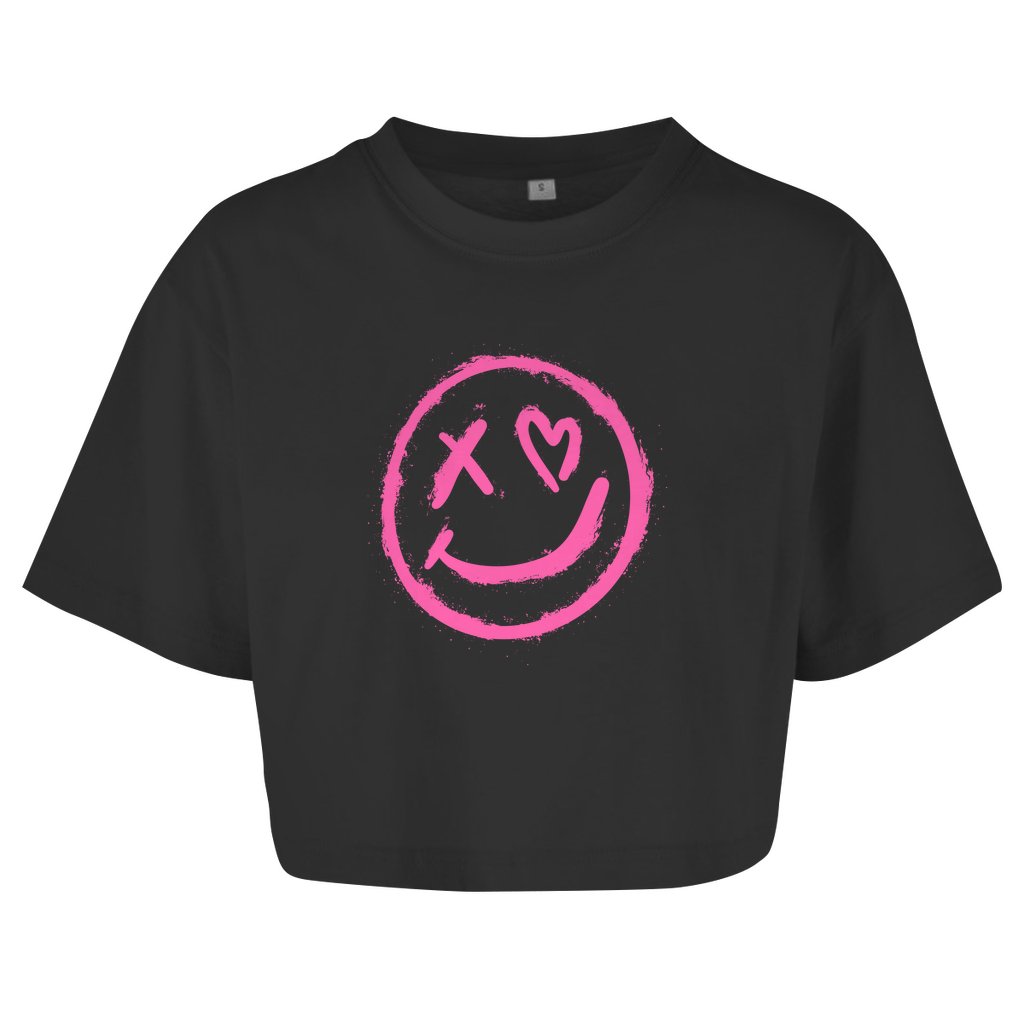 Damen Oversize Crop Top "smiley" - Grafikmagie