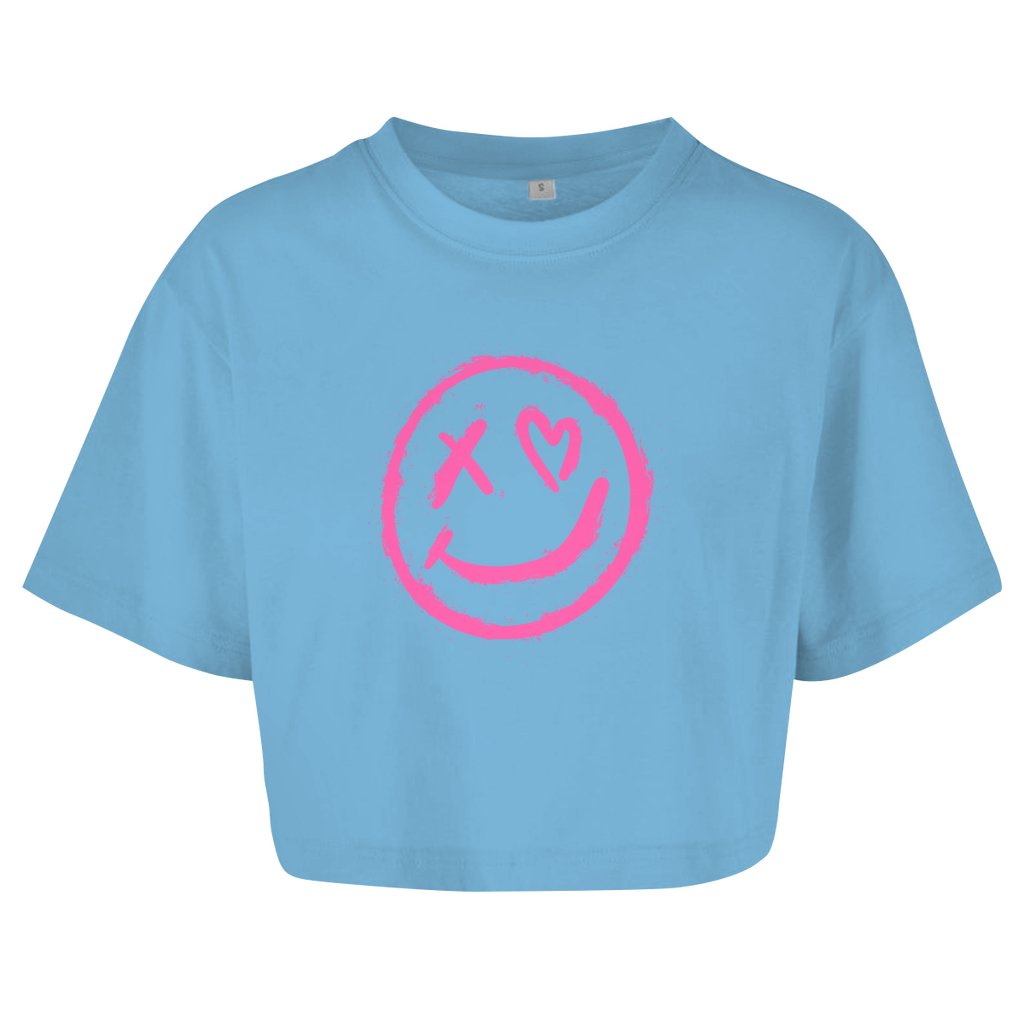 Damen Oversize Crop Top "smiley" - Grafikmagie