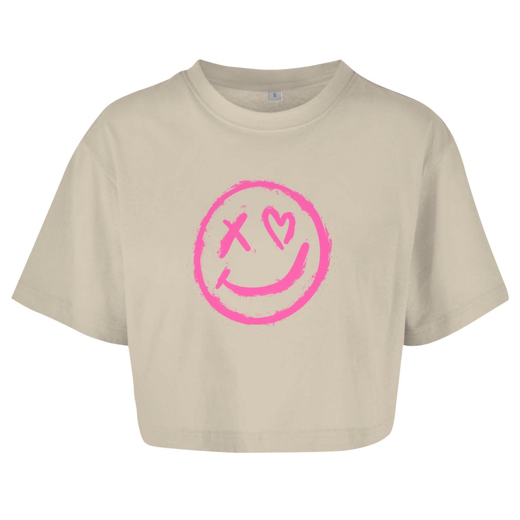 Damen Oversize Crop Top "smiley" - Grafikmagie