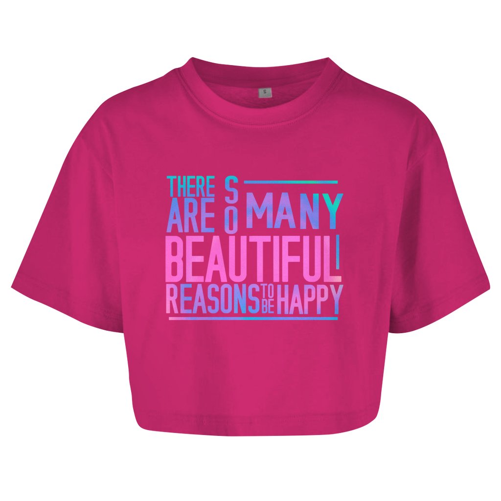Damen Oversize Crop Top "So many reasons to be Happy" - Grafikmagie