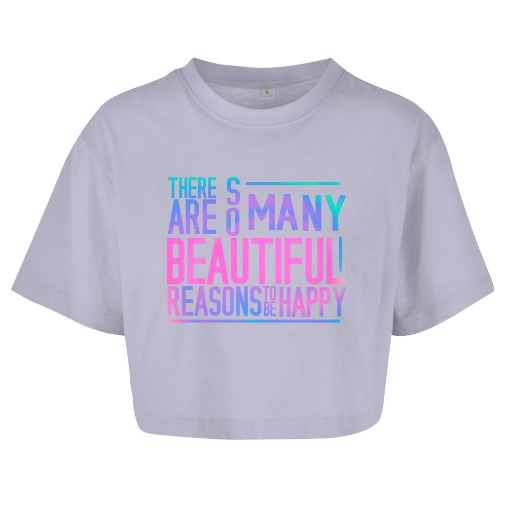 Damen Oversize Crop Top "So many reasons to be Happy" - Grafikmagie