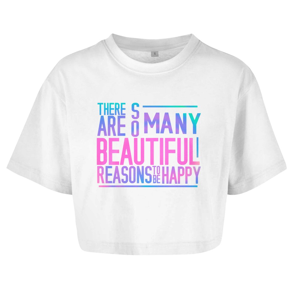 Damen Oversize Crop Top "So many reasons to be Happy" - Grafikmagie