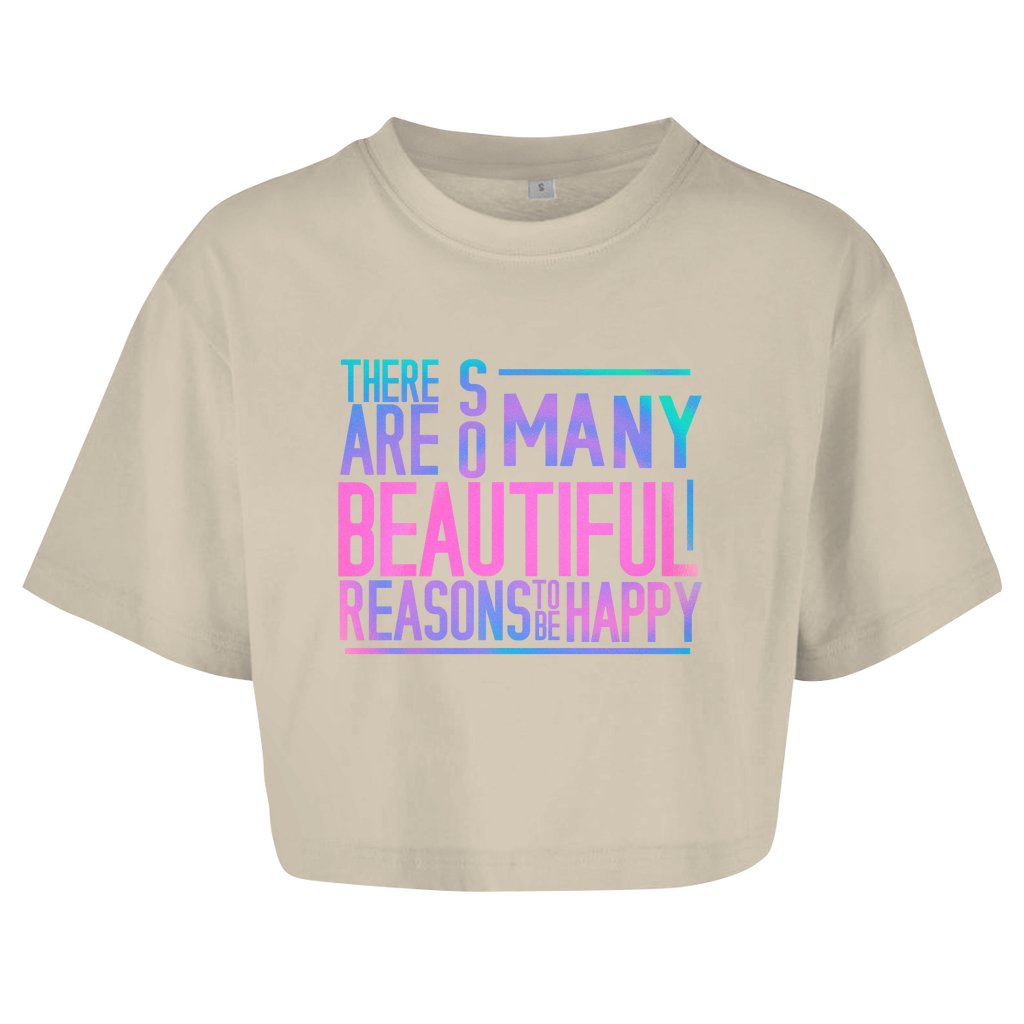 Damen Oversize Crop Top "So many reasons to be Happy" - Grafikmagie