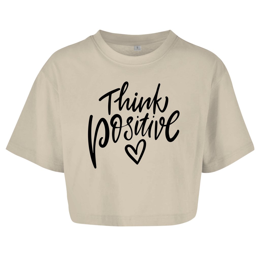 Damen Oversize Crop Top "Think Positive" - Grafikmagie
