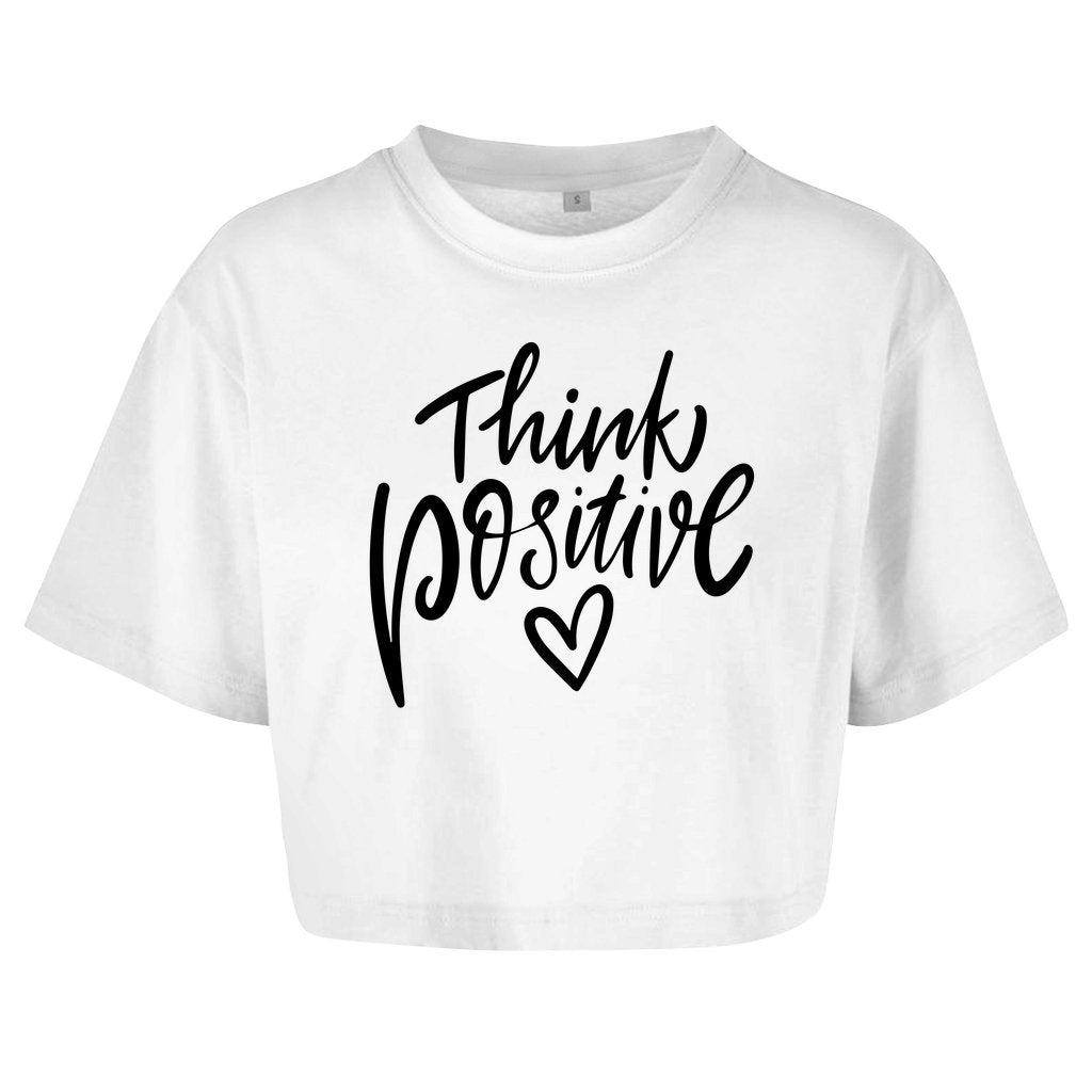 Damen Oversize Crop Top "Think Positive" - Grafikmagie