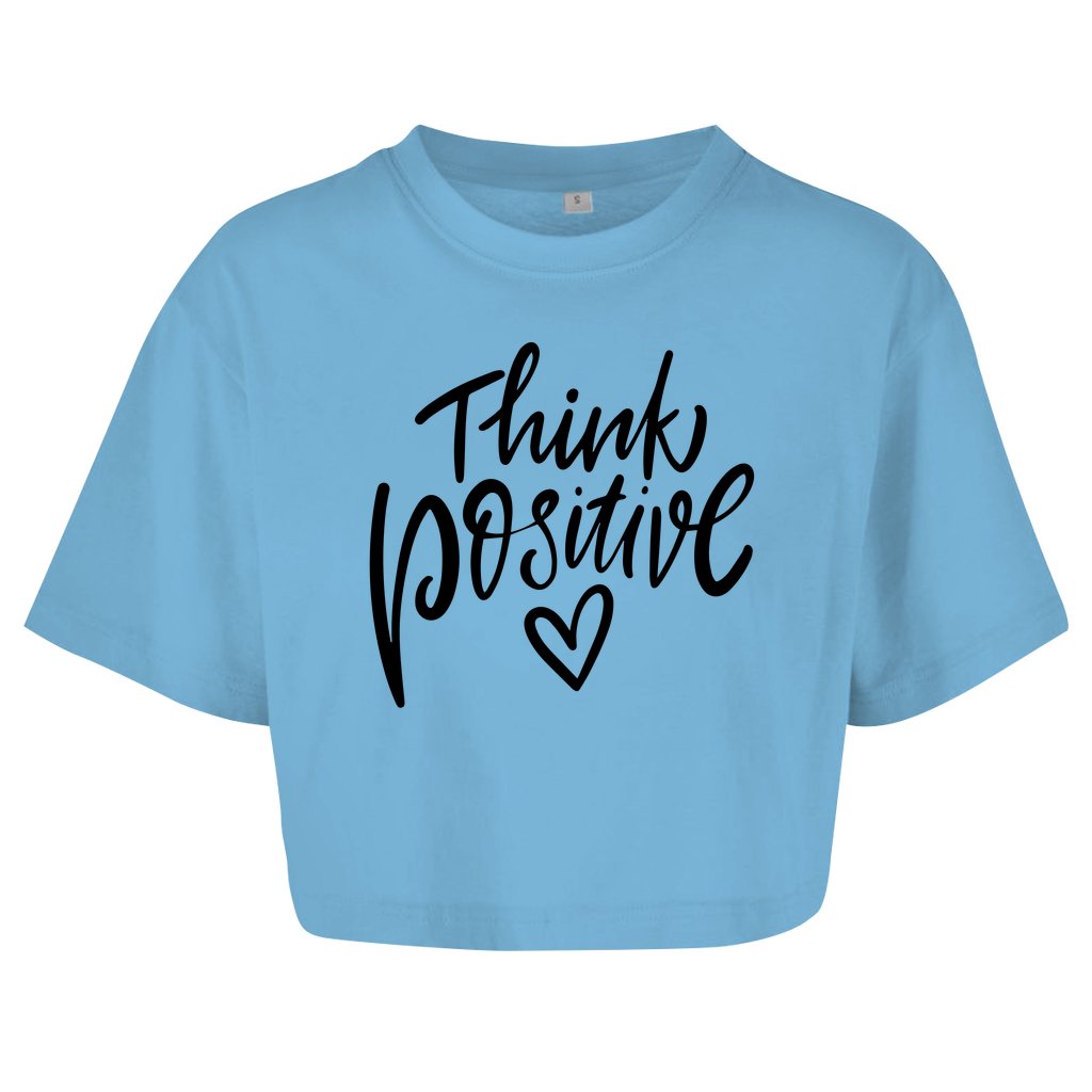 Damen Oversize Crop Top "Think Positive" - Grafikmagie