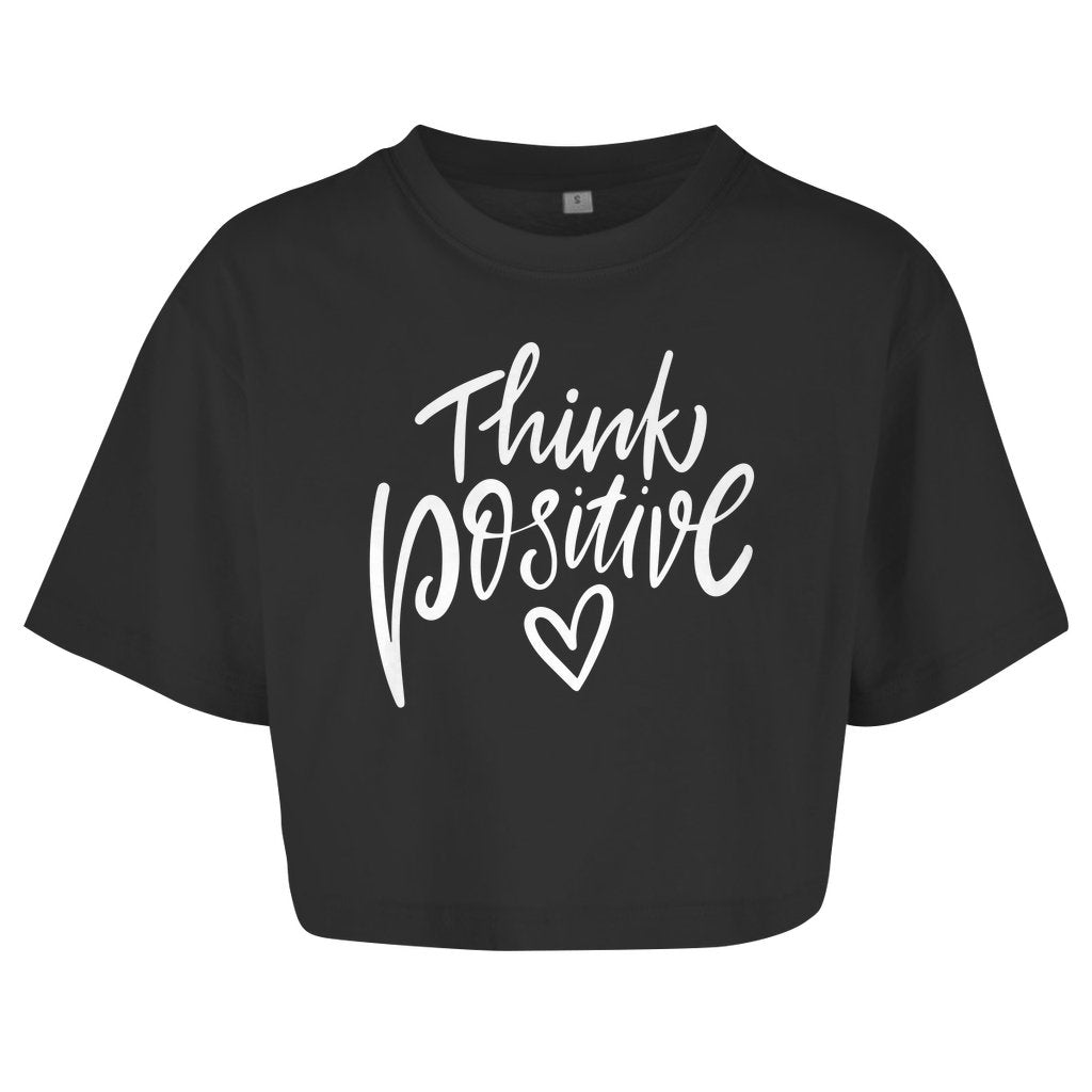 Damen Oversize Crop Top "Think Positive" - Grafikmagie