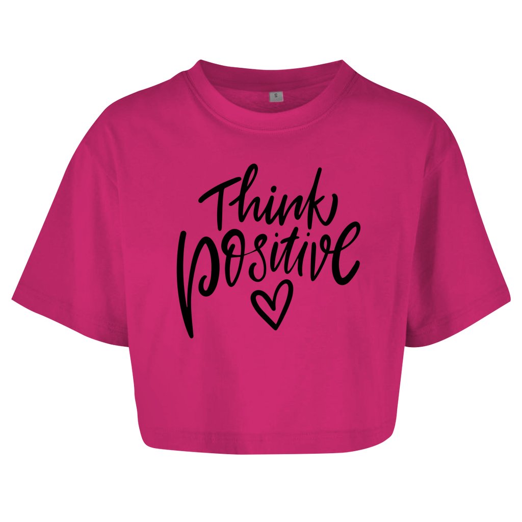 Damen Oversize Crop Top "Think Positive" - Grafikmagie