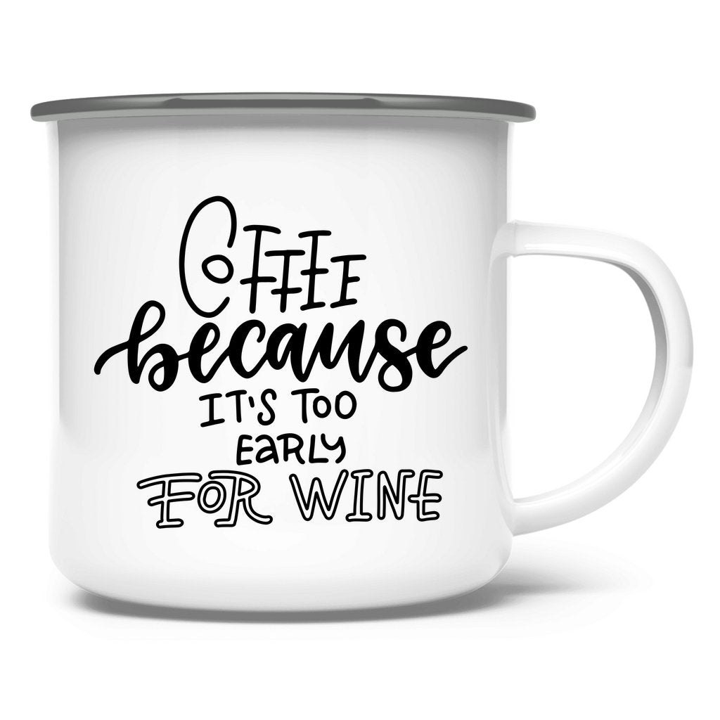 Emaille Tasse "Coffee because" - Grafikmagie