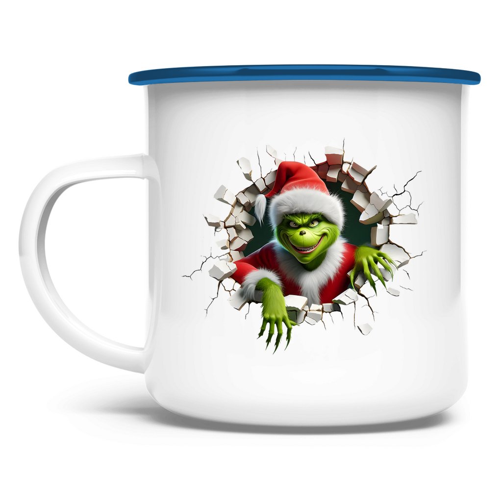 Emaille Tasse "Grinch Break Through" - Grafikmagie