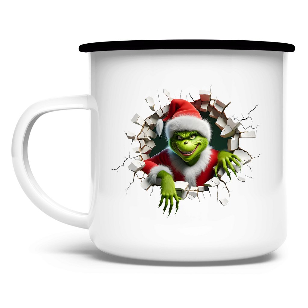 Emaille Tasse "Grinch Break Through" - Grafikmagie
