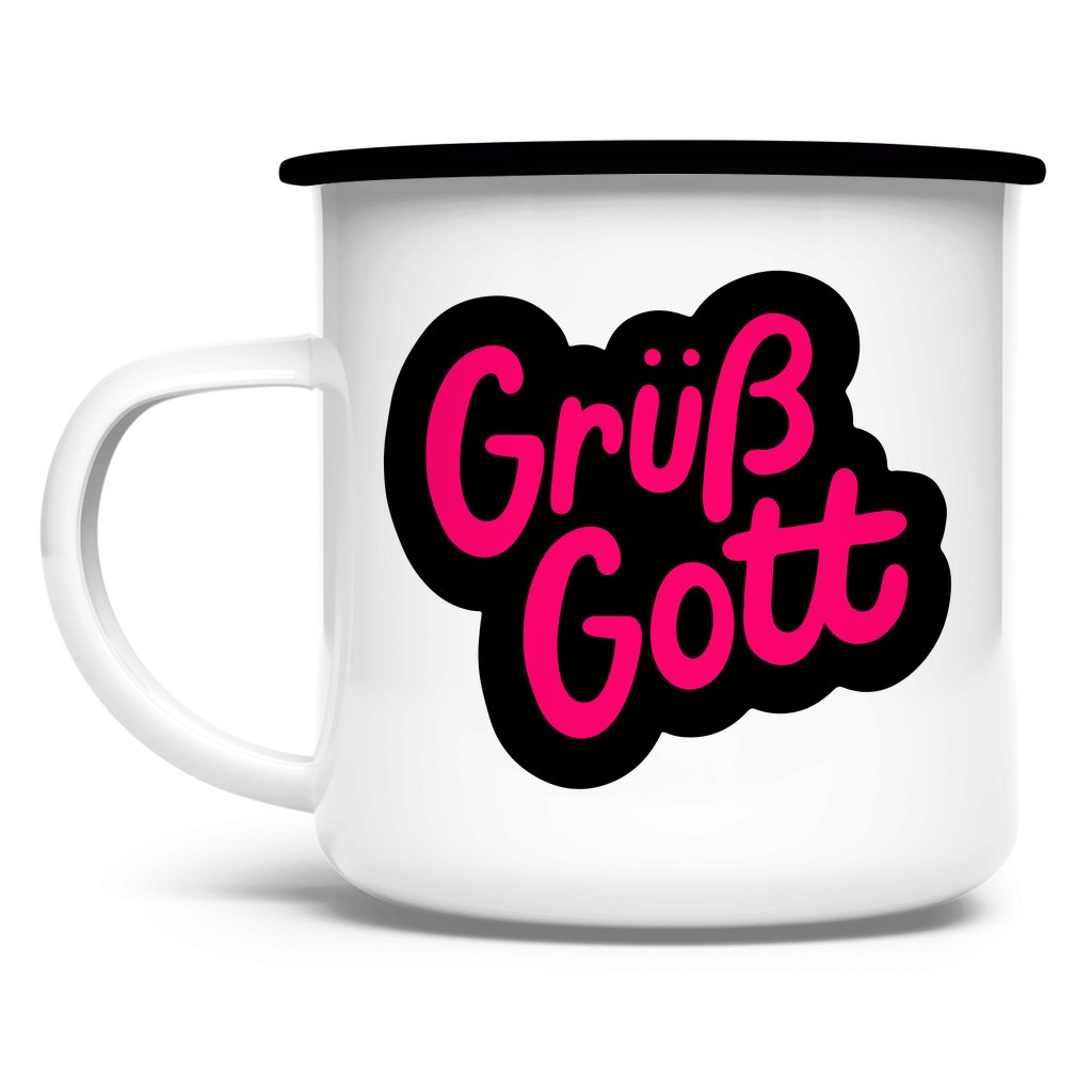 Emaille Tasse "Grüß Gott" - Grafikmagie