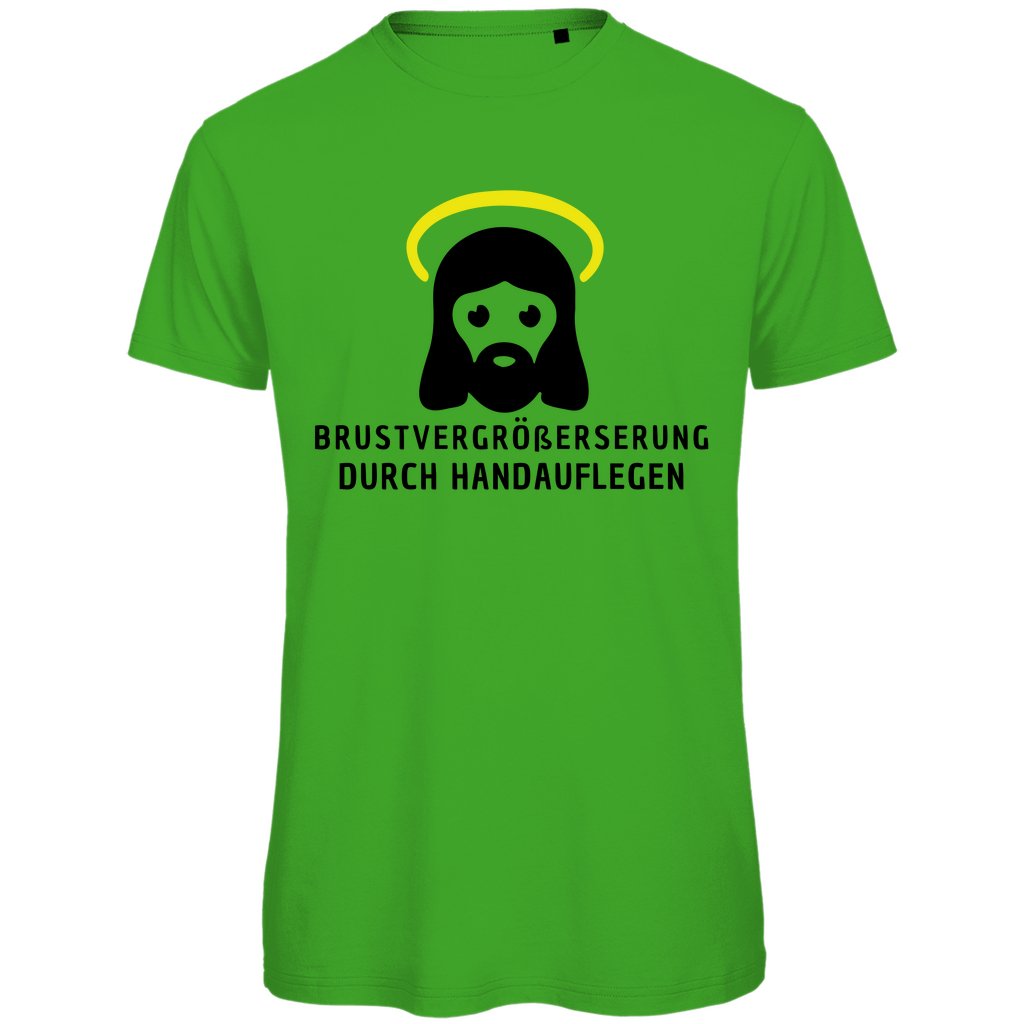 Herren T-Shirt "Brustvergrößerung durch handauflegen" - Grafikmagie