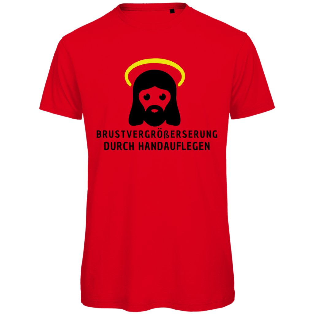 Herren T-Shirt "Brustvergrößerung durch handauflegen" - Grafikmagie