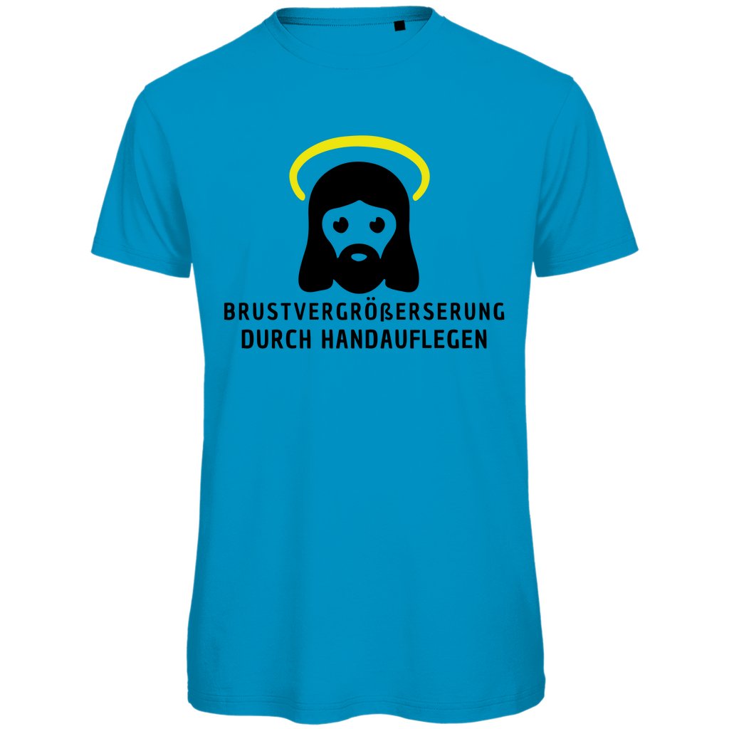 Herren T-Shirt "Brustvergrößerung durch handauflegen" - Grafikmagie