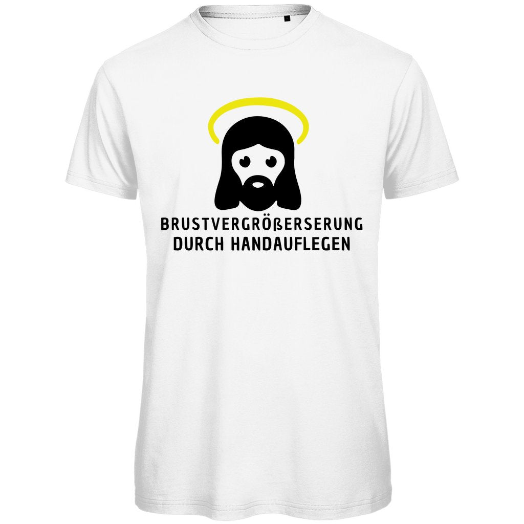 Herren T-Shirt "Brustvergrößerung durch handauflegen" - Grafikmagie