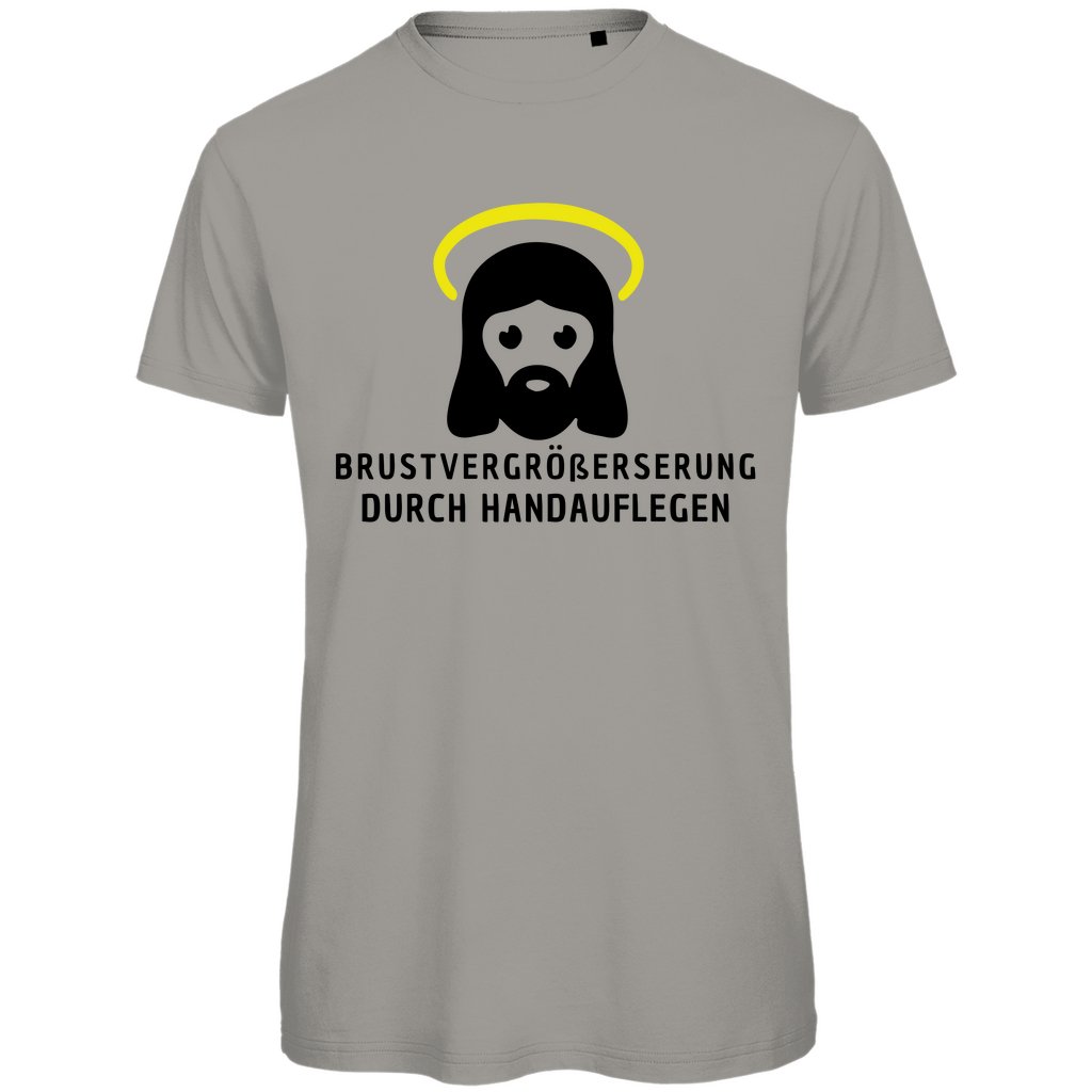 Herren T-Shirt "Brustvergrößerung durch handauflegen" - Grafikmagie