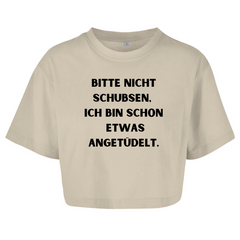 Damen Oversize Crop Top  "Bitte nicht Schubsen"