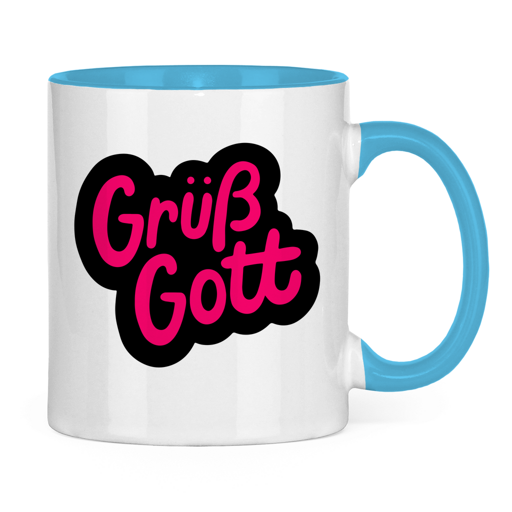 Tasse zweifarbig "Grüß Gott" - Grafikmagie