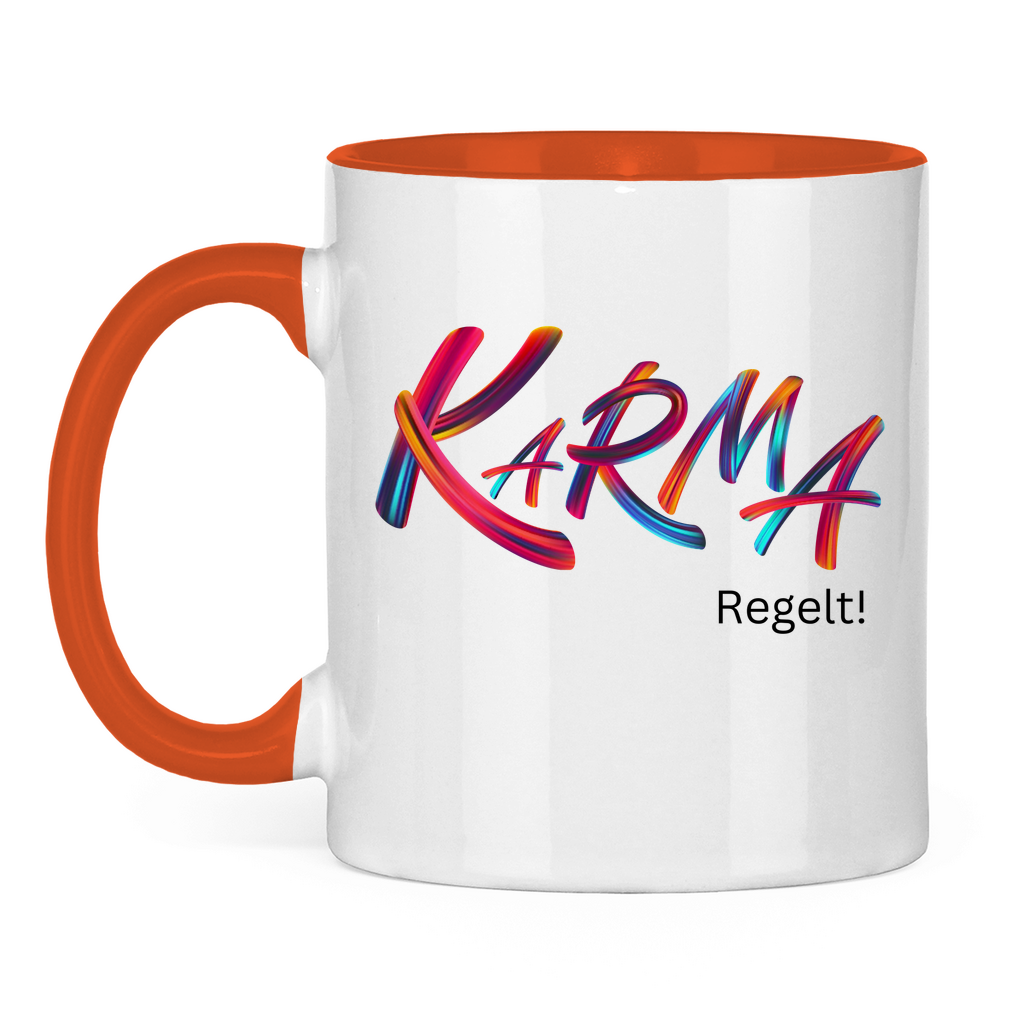Tasse zweifarbig "Karma regelt" - Grafikmagie