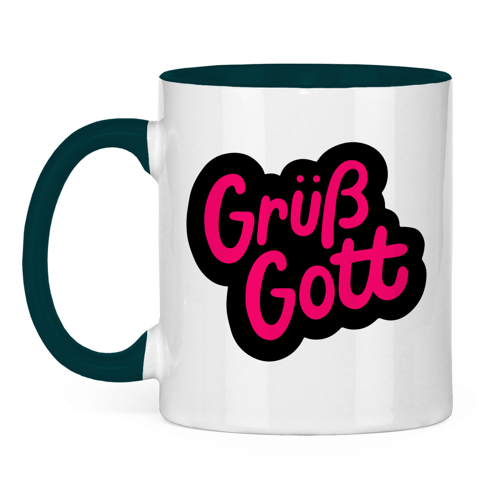Tasse zweifarbig "Grüß Gott" - Grafikmagie