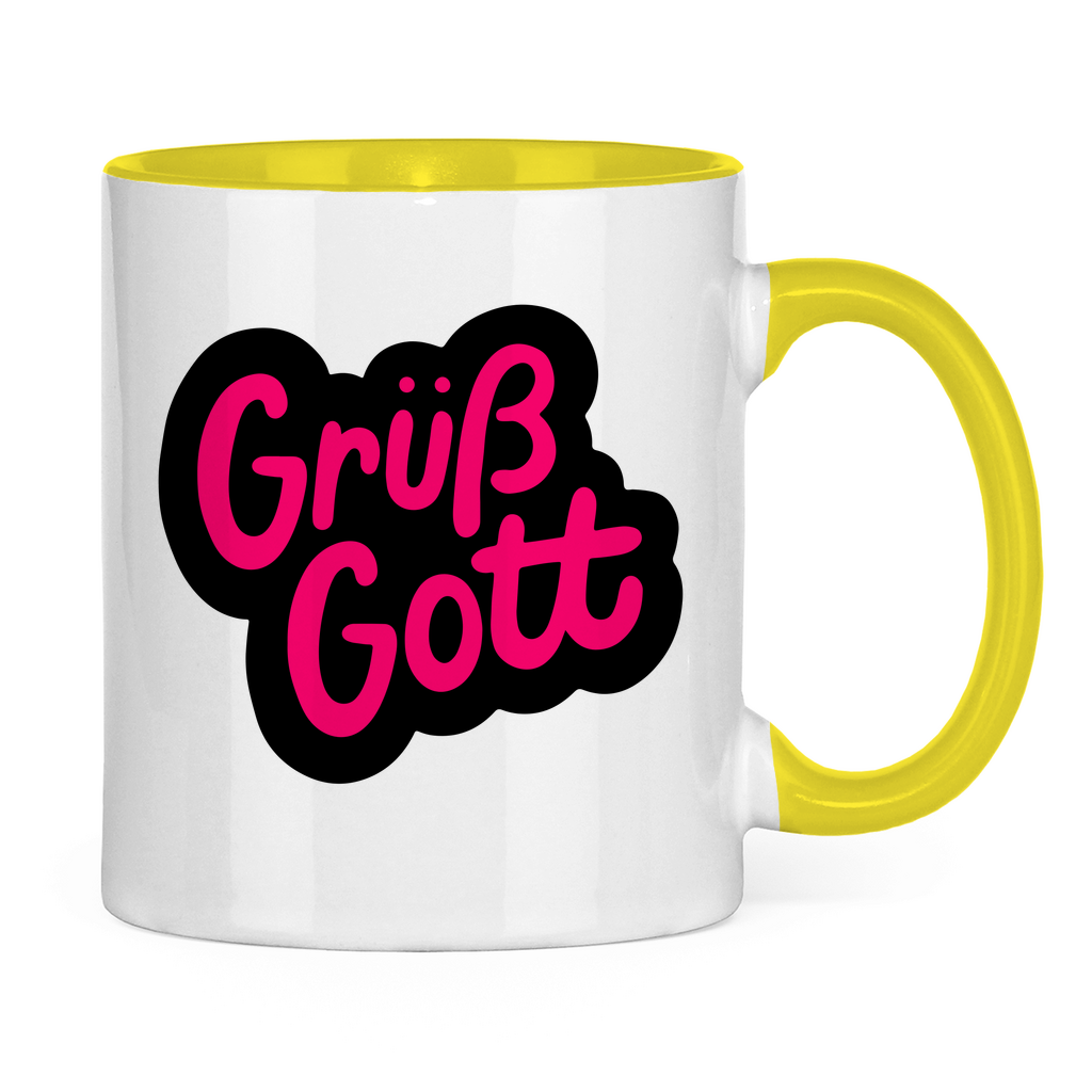 Tasse zweifarbig "Grüß Gott" - Grafikmagie