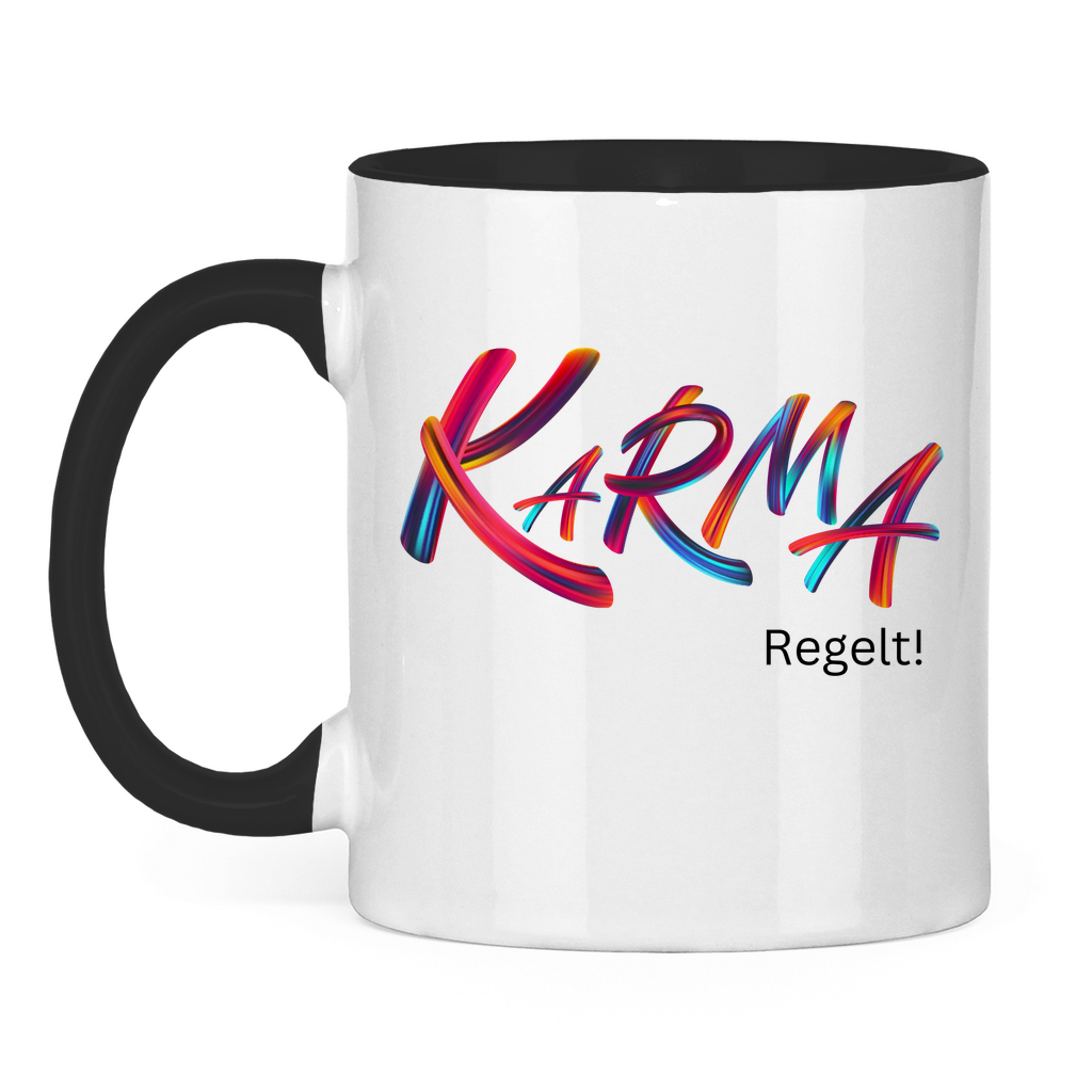 Tasse zweifarbig "Karma regelt" - Grafikmagie