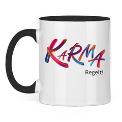 Tasse zweifarbig "Karma regelt" - Grafikmagie