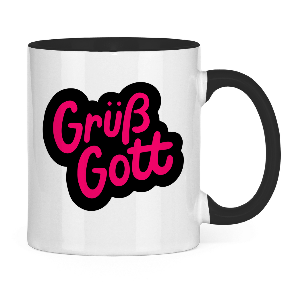 Tasse zweifarbig "Grüß Gott" - Grafikmagie